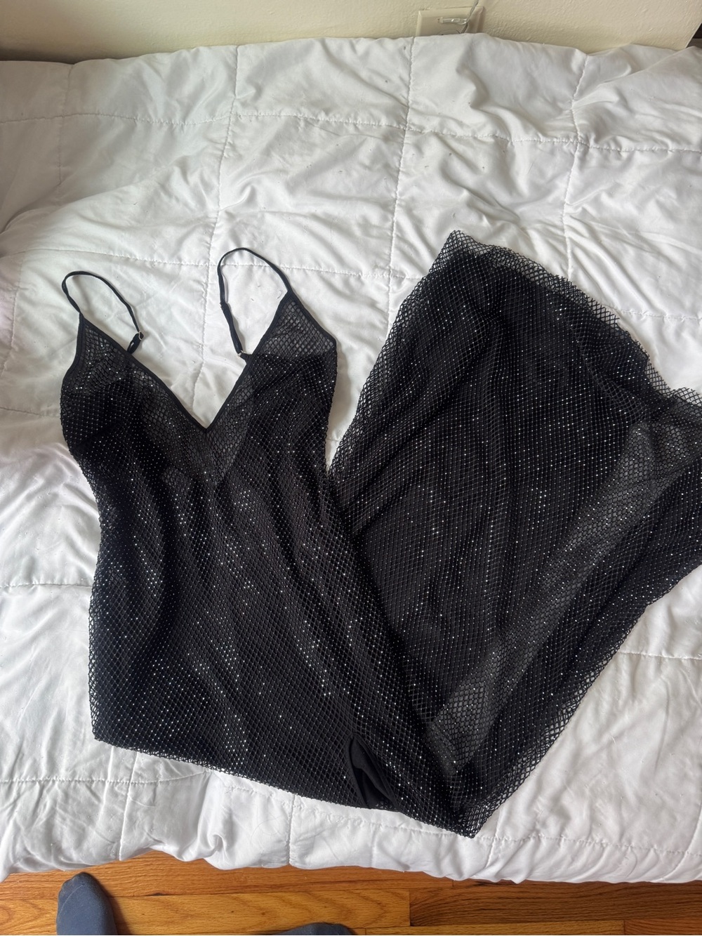 Oh Polly Black Sparkle Mesh Maxi Slip Dress